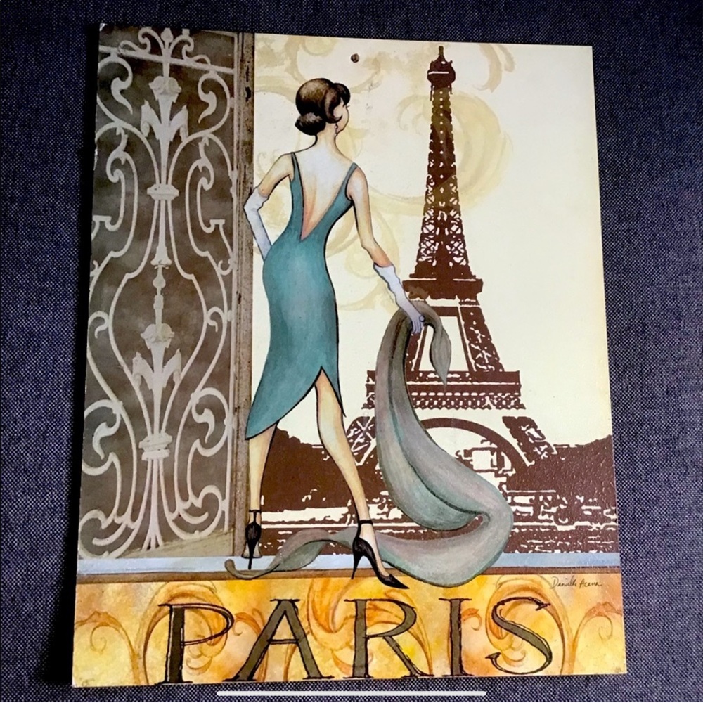 Paris Fashion Wall Art Print in Teal and Brown